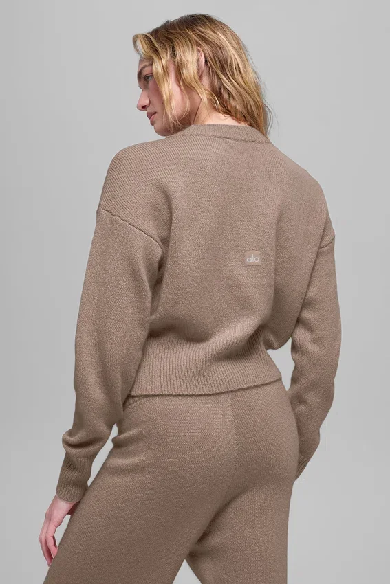 Kurzer „New Class“-Pullover mit Rundhalsausschnitt aus Wolle und Kaschmir – Chai Latte