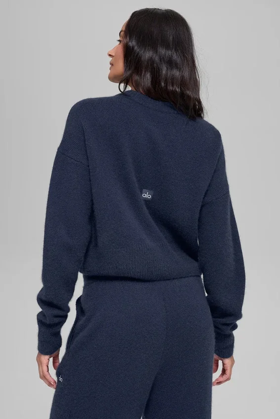 Kurzer „New Class“-Pullover mit Rundhalsausschnitt aus Wolle und Kaschmir – Navy