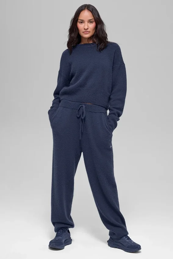 Kurzer „New Class“-Pullover mit Rundhalsausschnitt aus Wolle und Kaschmir – Navy