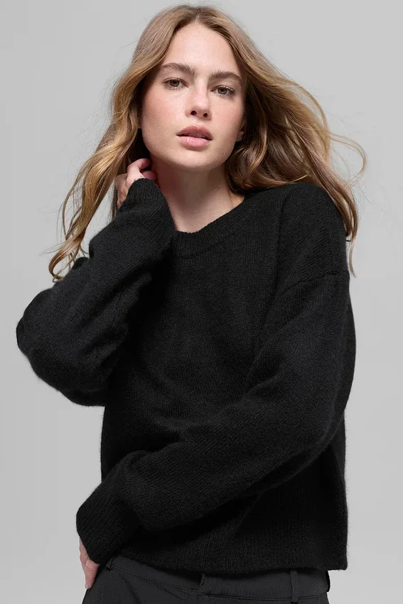 Kurzer „New Class“-Pullover mit Rundhalsausschnitt aus Wolle und Kaschmir – Schwarz
