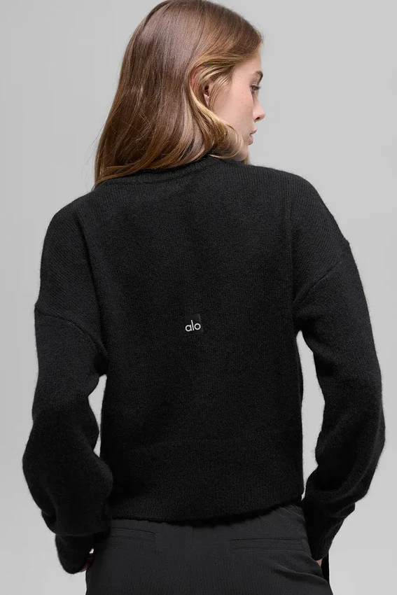 Kurzer „New Class“-Pullover mit Rundhalsausschnitt aus Wolle und Kaschmir – Schwarz