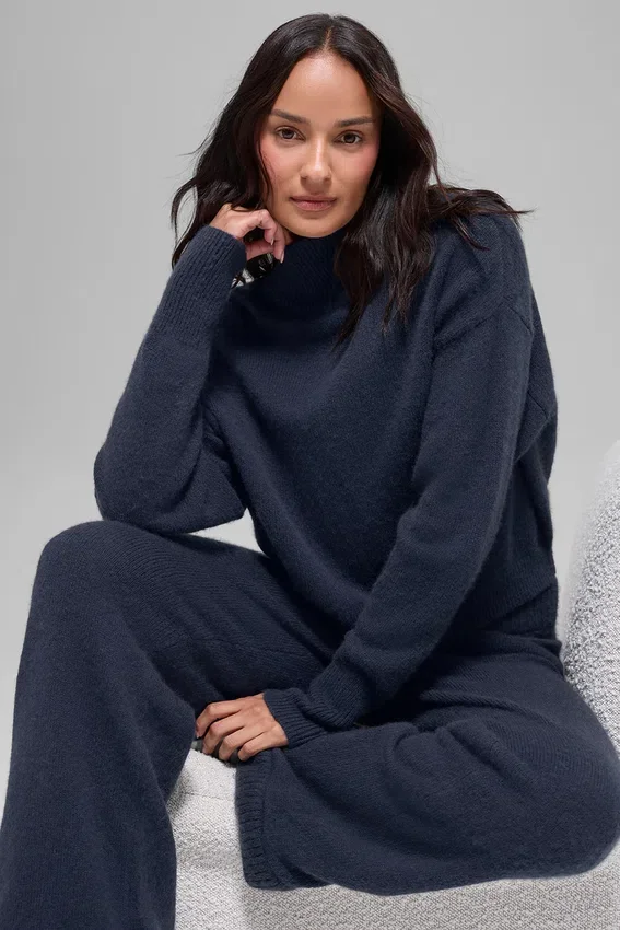Kurzer Rollkragenpullover „New Class“ aus Wolle und Kaschmir – Navy