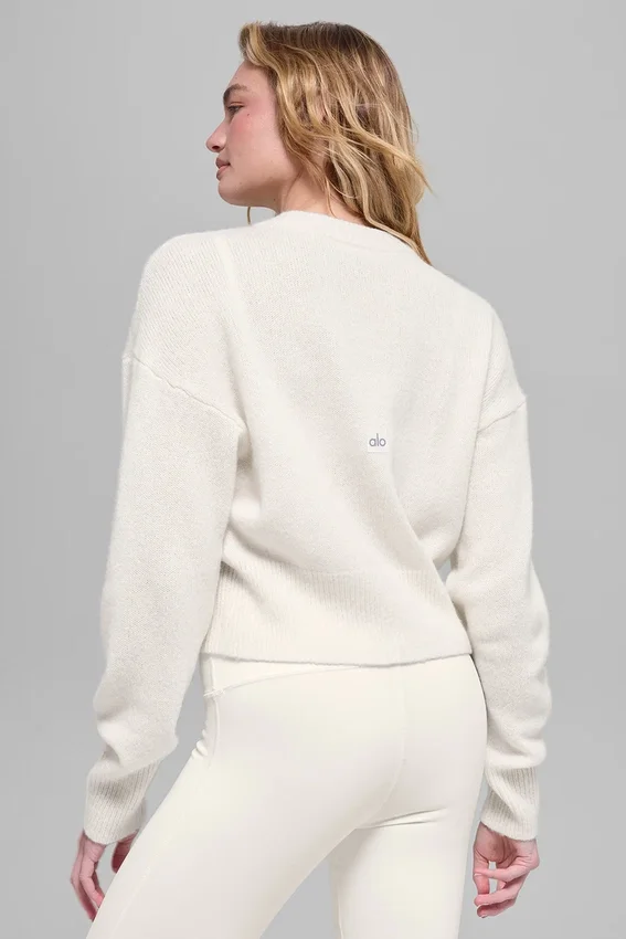 Kurzer Rundhals-Pullover „New Class“ aus Wolle und Kaschmir – Elfenbein