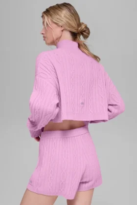 Kurzer Winter Bliss-Rollkragenpullover mit Zopfmuster und Langarmshirts – Candy Heart P