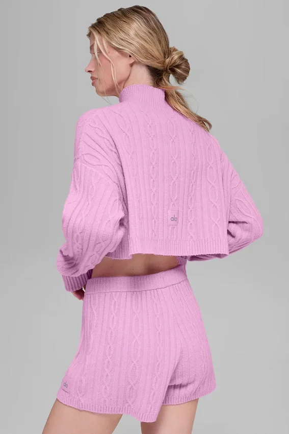 Kurzer Winter Bliss-Rollkragenpullover mit Zopfmuster und Langarmshirts – Candy Heart P