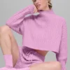 Kurzer Winter Bliss-Rollkragenpullover mit Zopfmuster und Langarmshirts – Candy Heart P