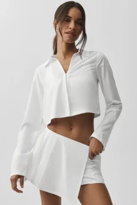 Kurzes, einzigartiges Langarmshirt – Weiß