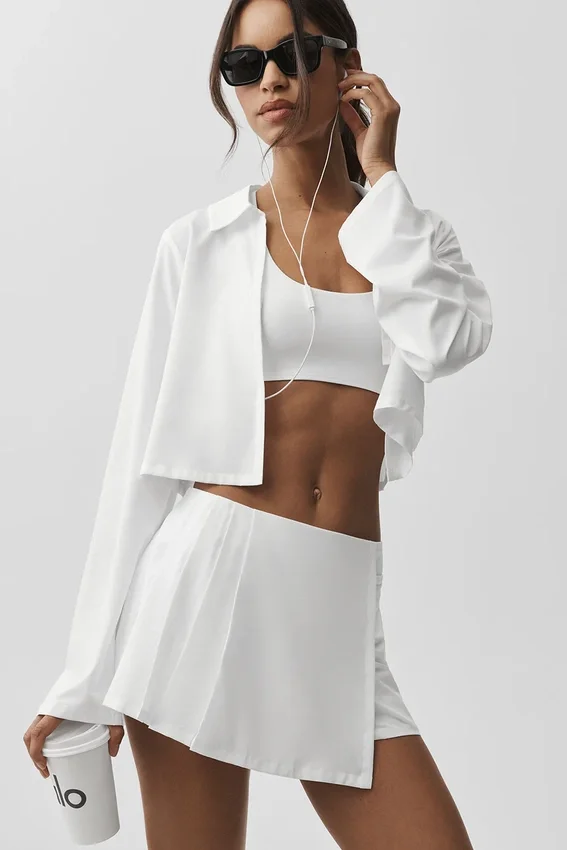 Kurzes, einzigartiges Langarmshirt – Weiß