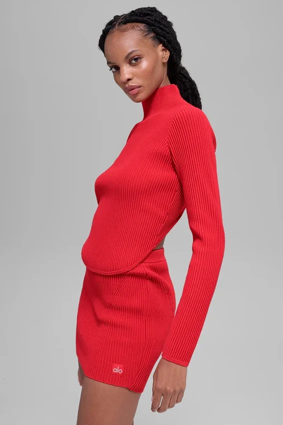 Langarmshirt aus Denim-Strick – Leuchtendes Rot