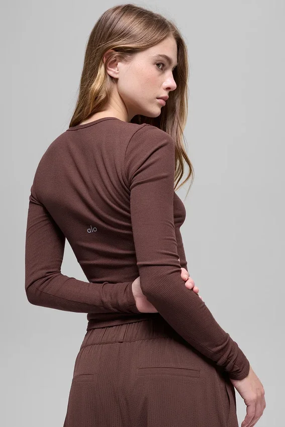 Langarmshirt aus geripptem Modal – Brownstone