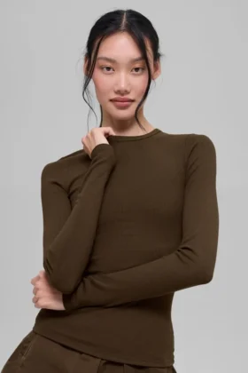 Langarmshirt aus geripptem Modal – Espresso