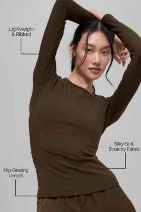 Langarmshirt aus geripptem Modal – Espresso