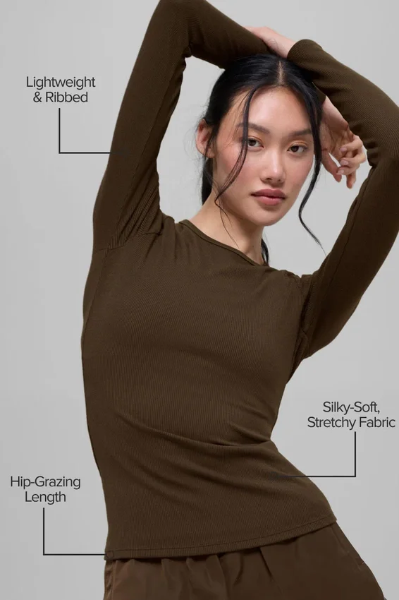 Langarmshirt aus geripptem Modal – Espresso
