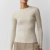 Langarmshirt aus geripptem Modal – Oatmeal Heather