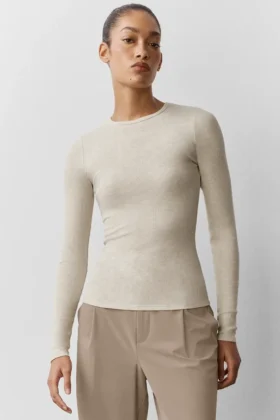 Langarmshirt aus geripptem Modal – Oatmeal Heather