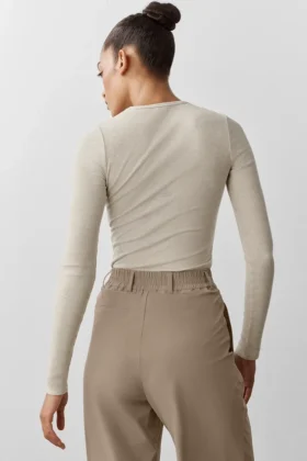 Langarmshirt aus geripptem Modal – Oatmeal Heather