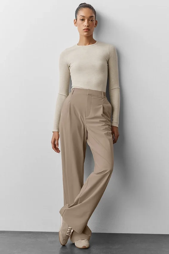 Langarmshirt aus geripptem Modal – Oatmeal Heather