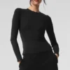 Langarmshirt aus geripptem Modal – Schwarz