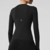 Langarmshirt aus geripptem Modal – Schwarz