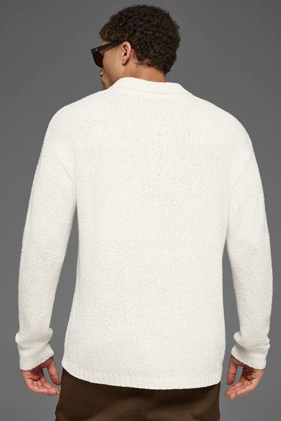 Langarmshirt aus strukturiertem Strick – Elfenbein