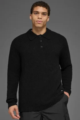 Langarmshirt aus strukturiertem Strick – Schwarz