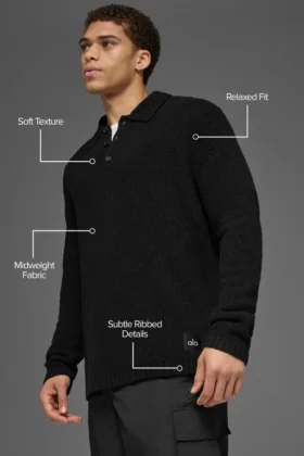 Langarmshirt aus strukturiertem Strick – Schwarz