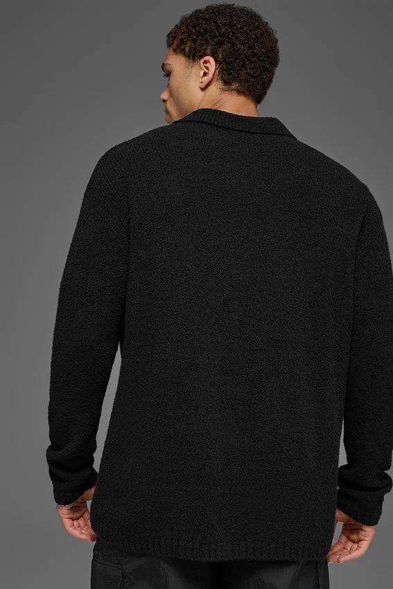 Langarmshirt aus strukturiertem Strick – Schwarz