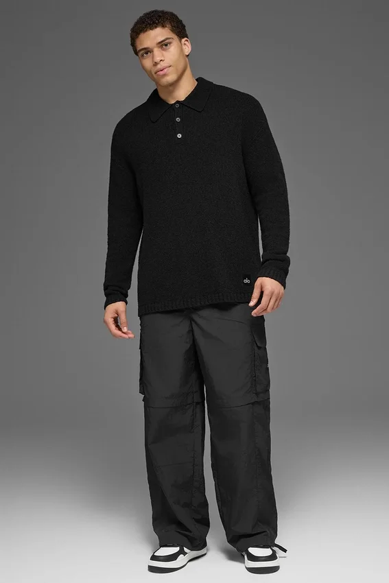 Langarmshirt aus strukturiertem Strick – Schwarz