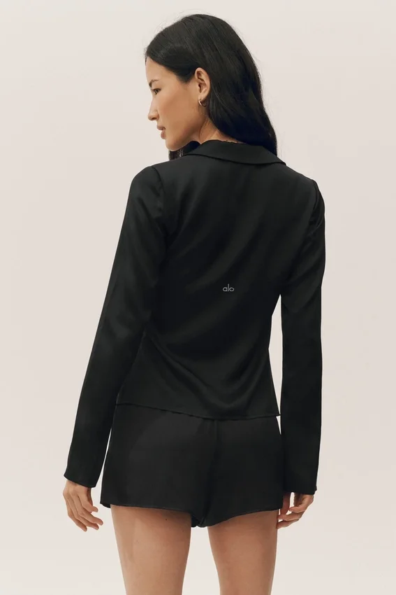 Langarmshirt „Radiance“ aus Seidenmischung – Schwarz