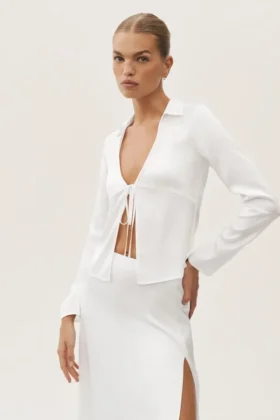 Langarmshirt „Radiance“ aus Seidenmischung – Weiß