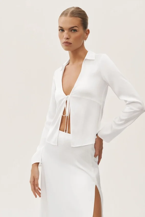 Langarmshirt „Radiance“ aus Seidenmischung – Weiß