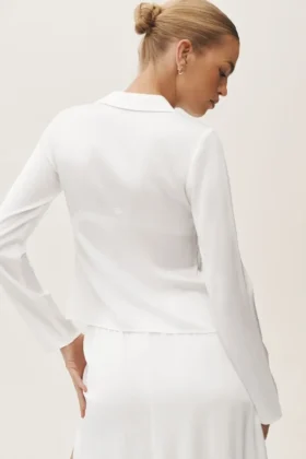 Langarmshirt „Radiance“ aus Seidenmischung – Weiß