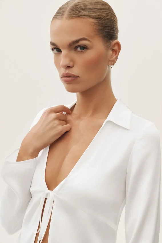 Langarmshirt „Radiance“ aus Seidenmischung – Weiß
