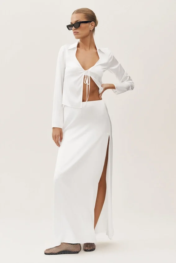 Langarmshirt „Radiance“ aus Seidenmischung – Weiß