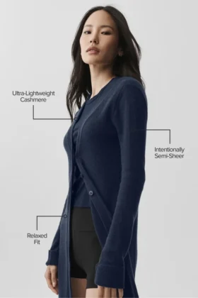 Langer Cardigan aus durchscheinendem Kaschmir – Marineblau