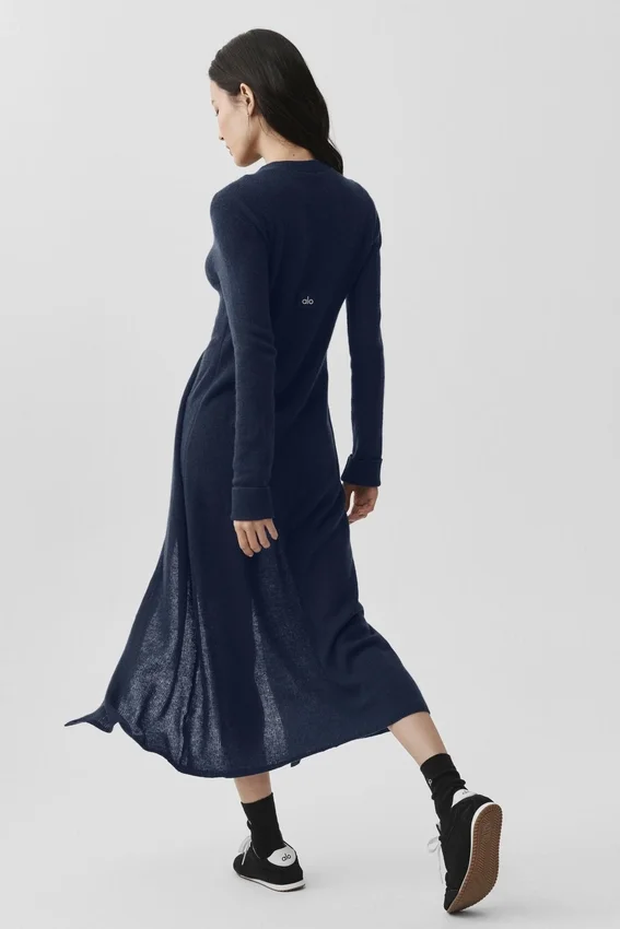 Langer Cardigan aus durchscheinendem Kaschmir – Marineblau