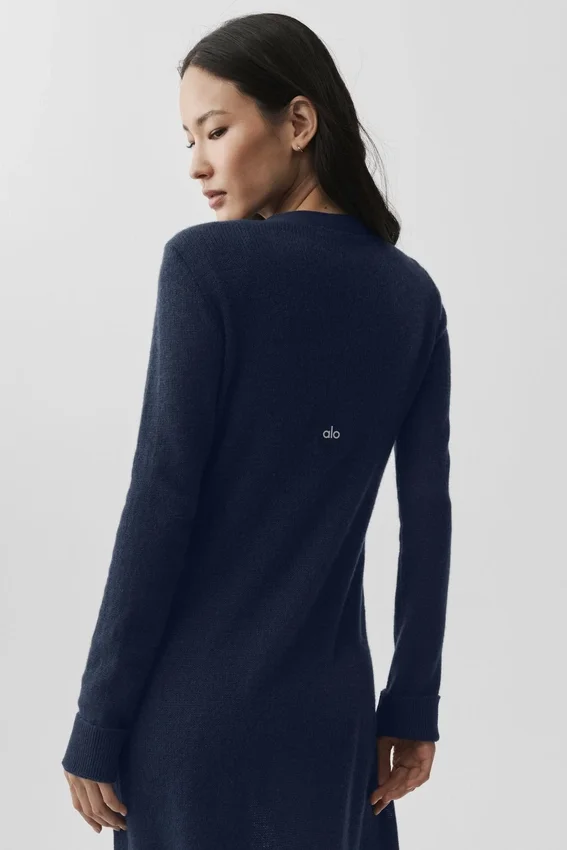 Langer Cardigan aus durchscheinendem Kaschmir – Marineblau