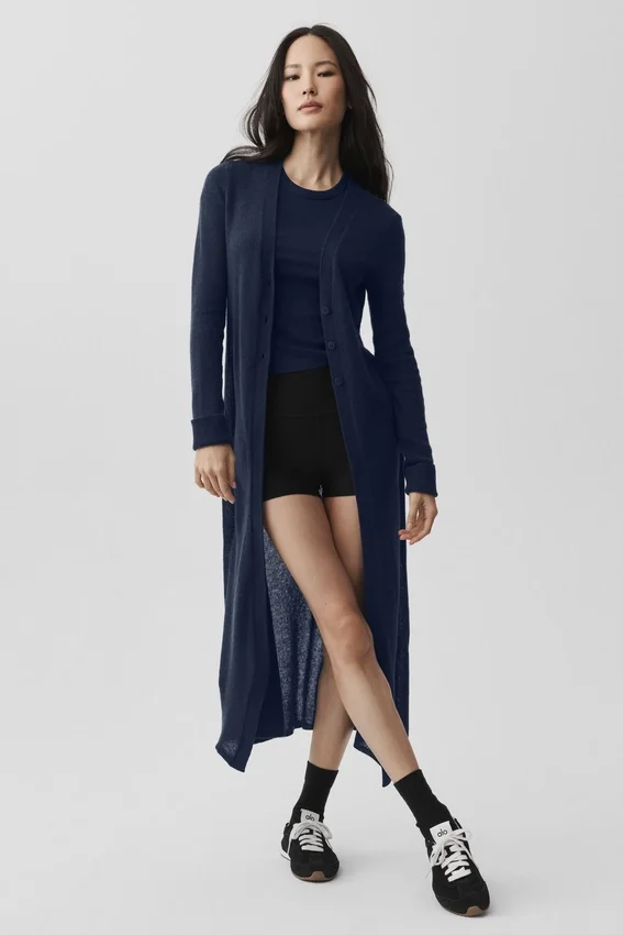 Langer Cardigan aus durchscheinendem Kaschmir – Marineblau