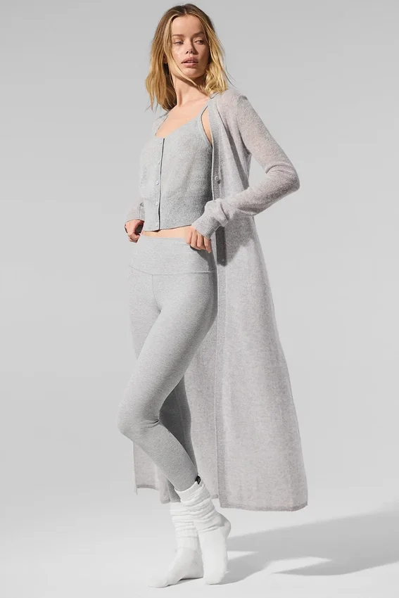 Langer Cardigan aus transparentem Kaschmir – Athletic Heather Grey