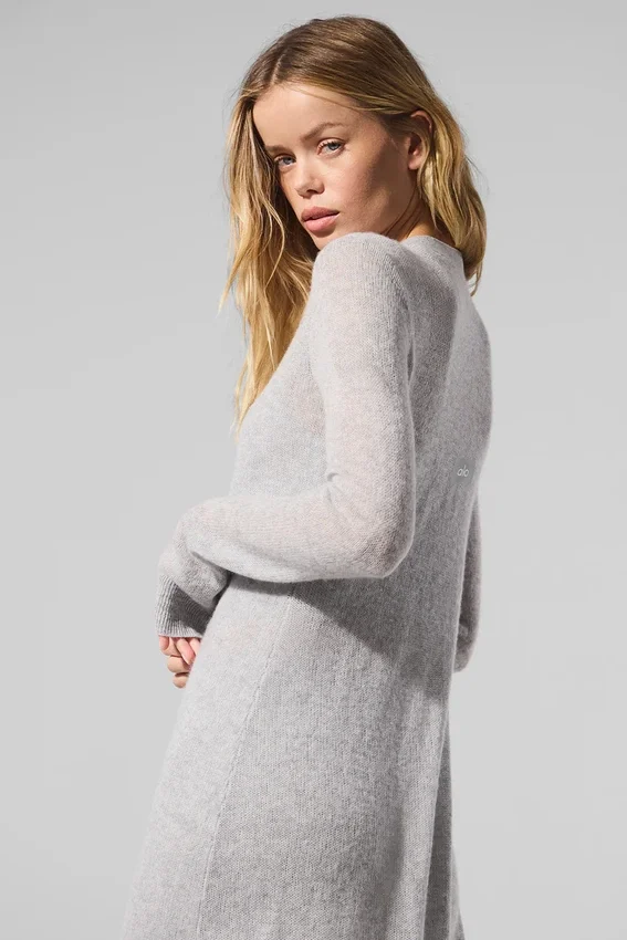 Langer Cardigan aus transparentem Kaschmir – Athletic Heather Grey