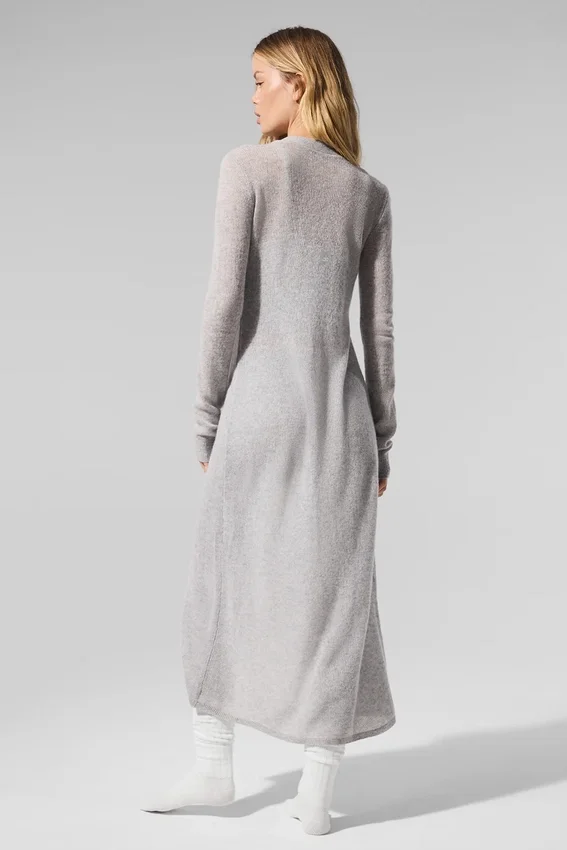 Langer Cardigan aus transparentem Kaschmir – Athletic Heather Grey