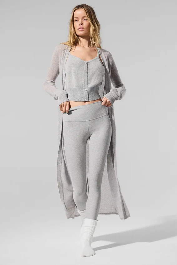 Langer Cardigan aus transparentem Kaschmir – Athletic Heather Grey