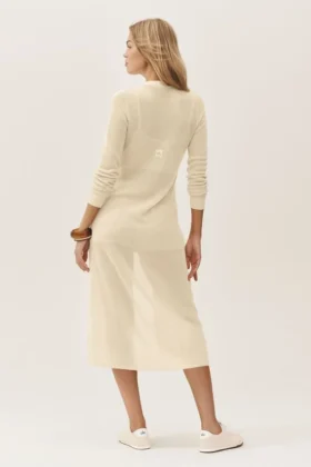 Langer Heatwave-Cardigan aus Seide und Kaschmir – Sandy Beige