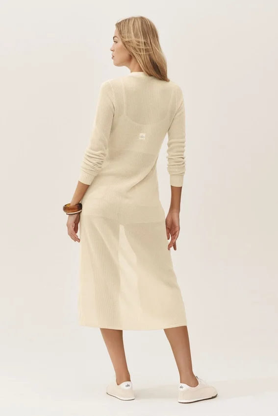 Langer Heatwave-Cardigan aus Seide und Kaschmir – Sandy Beige
