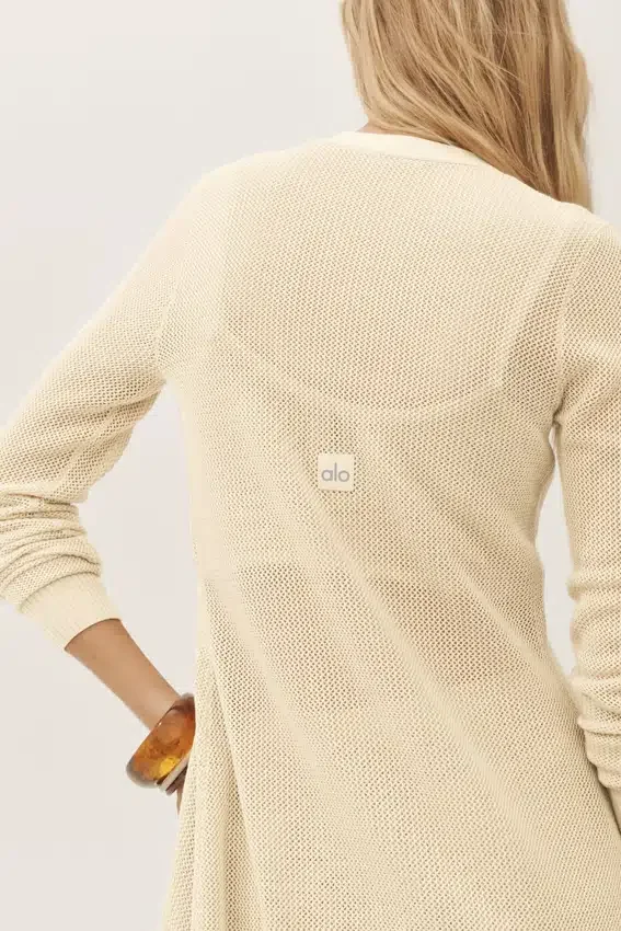 Langer Heatwave-Cardigan aus Seide und Kaschmir – Sandy Beige