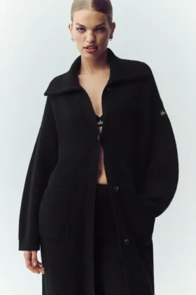 Langer Kaschmir-Cardigan „Northstar“ – Schwarz