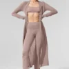 Langer, transparenter Kaschmir-Cardigan – Taupe