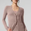 Langer, transparenter Kaschmir-Cardigan – Taupe