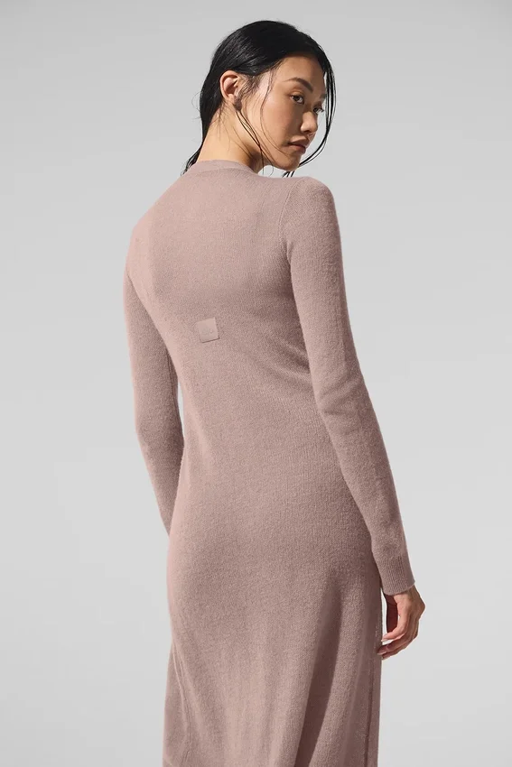 Langer, transparenter Kaschmir-Cardigan – Taupe