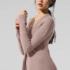 Langer, transparenter Kaschmir-Cardigan – Taupe